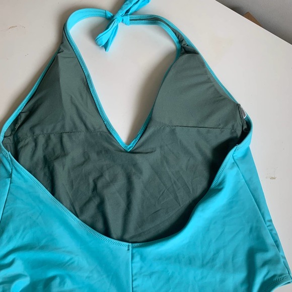 Aerie 2XL Cheeky Halter Tie Plunge One Piece Swimsuit High Cut Leg Blue Sexy XXL - Picture 7 of 13